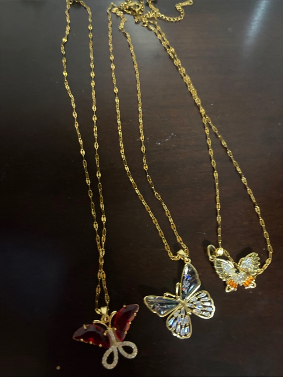 Jewelry - Gold Butterfly Pendant Necklace - Red, Multicolor, and Gold Options